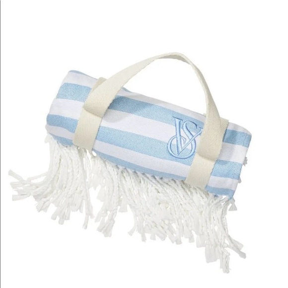 Victoria's Secret Other - VICTORIA’S SECRET NAUTICAL BLUE WHITE STRIPED FRINGE BEACH BLANKET 34"x60" NWT